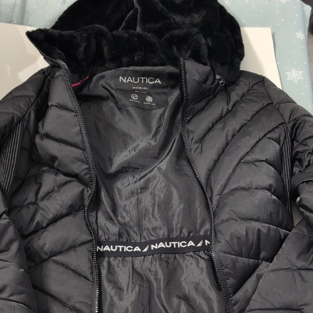 Nautica Quilted Black Jacket with Hood